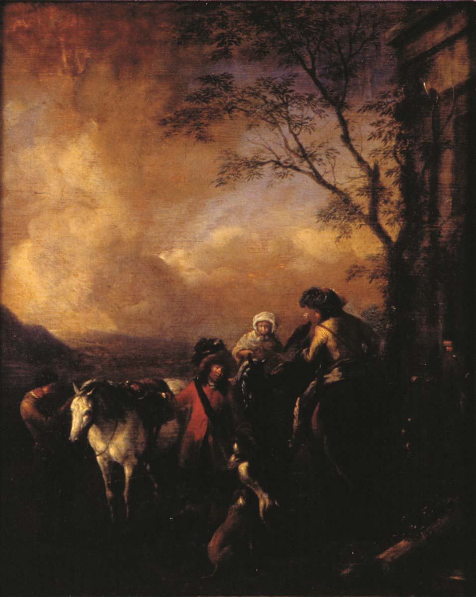Cena campestre Philips Wouwerman (16191668) Óleo sobre madeira 55,5 x 49,0 cm.