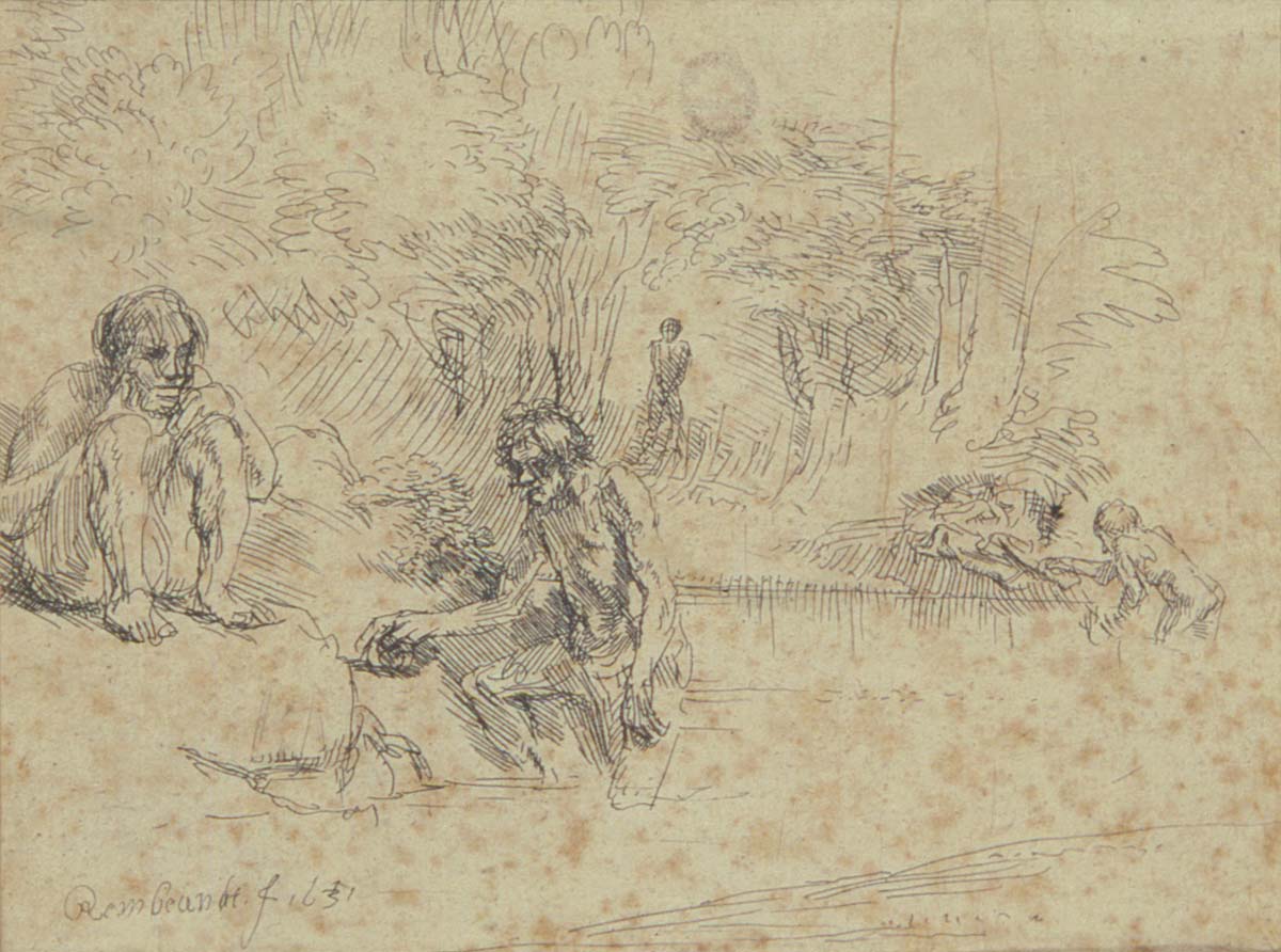 Os Banhistas Rembrandt Van Rijn (1606 - 1669) 1651 Água-forte 10,5 x 14,0 cm