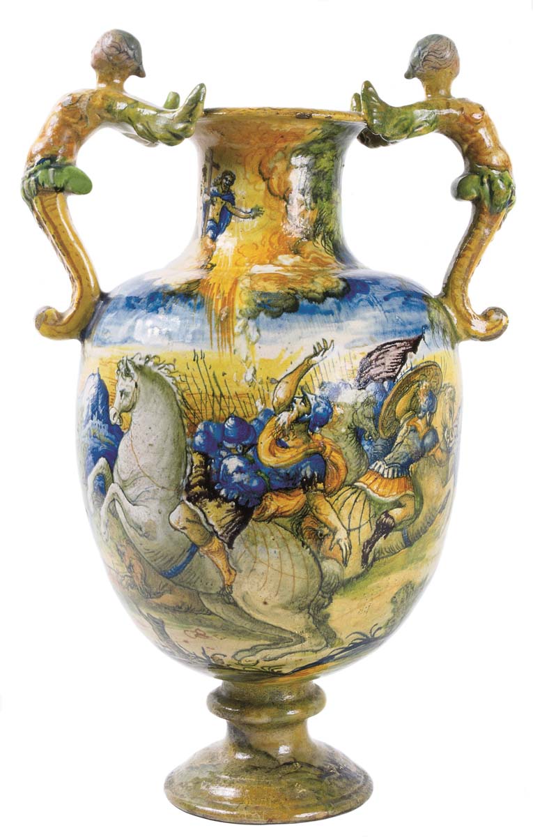 Vaso Século XV ou XVI Urbino Faiança esmaltada e policromada 54 x 34 x 265cm